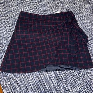 Plaid Wrap Skirt - navy and Red